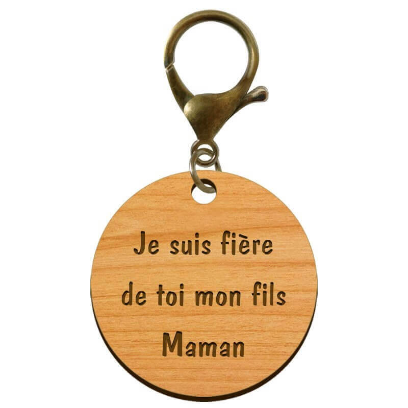 Porte-clé personnalisé en bois  50mm avec mousqueton couleur bronze