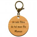 Porte-clé personnalisé en bois  50mm avec mousqueton couleur bronze