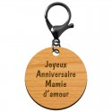 Porte clé à personnaliser en bois  50mm avec message joyeux anniversaire mamie d'amour