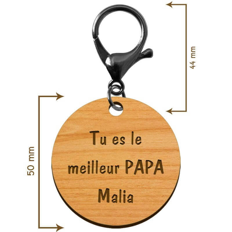 Dimensions du porte-clé personnalisé en bois 50mm avec mousqueton noir