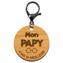 Porte-clé cadeau PAPY personnalisable en bois "Mon PAPY c'est le meilleur" mousqueton noir