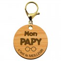 Porte-clé cadeau PAPY personnalisable en bois "Mon PAPY c'est le meilleur" mousqueton doré