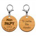 Recto verso porte-clé cadeau PAPY personnalisable en bois "Mon PAPY c'est le meilleur"