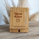 Support tablette bois bambou personnalisé sur pied gravé prénom Jade chat
