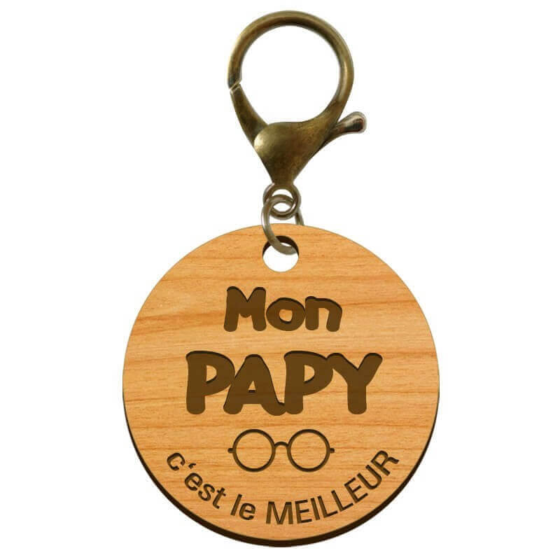 Porte-clé cadeau PAPY personnalisable en bois "Mon PAPY c'est le meilleur" mousqueton bronze