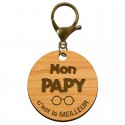Porte-clé cadeau PAPY personnalisable en bois "Mon PAPY c'est le meilleur" mousqueton bronze