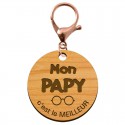 Porte-clé cadeau PAPY personnalisable en bois "Mon PAPY c'est le meilleur" mousqueton rose