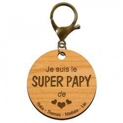 Porte-clé Super PAPY personnalisé en bois "Je suis le SUPER PAPY de..." - macreationperso