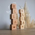 Cube bois massif lettre personnalisé déco alphabet prénom Ella coeur