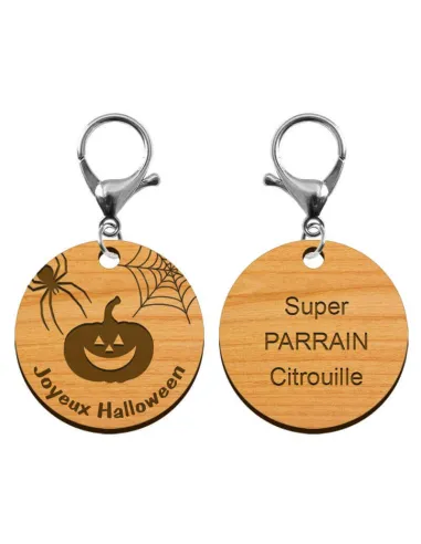 Recto verso porte-clé Halloween personnalisé en bois "Joyeux Halloween"