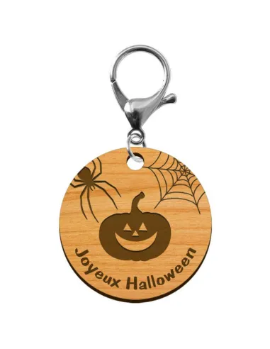 Porte-clé Halloween personnalisé en bois "Joyeux Halloween" mousqueton argenté