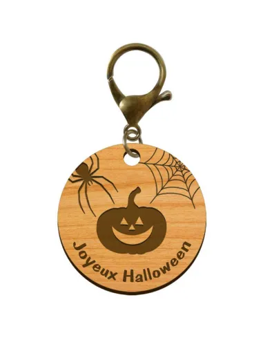 Porte-clé Halloween personnalisé en bois "Joyeux Halloween" mousqueton bronze