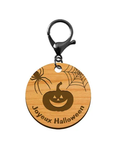 Porte-clé Halloween personnalisé en bois "Joyeux Halloween" mousqueton noir