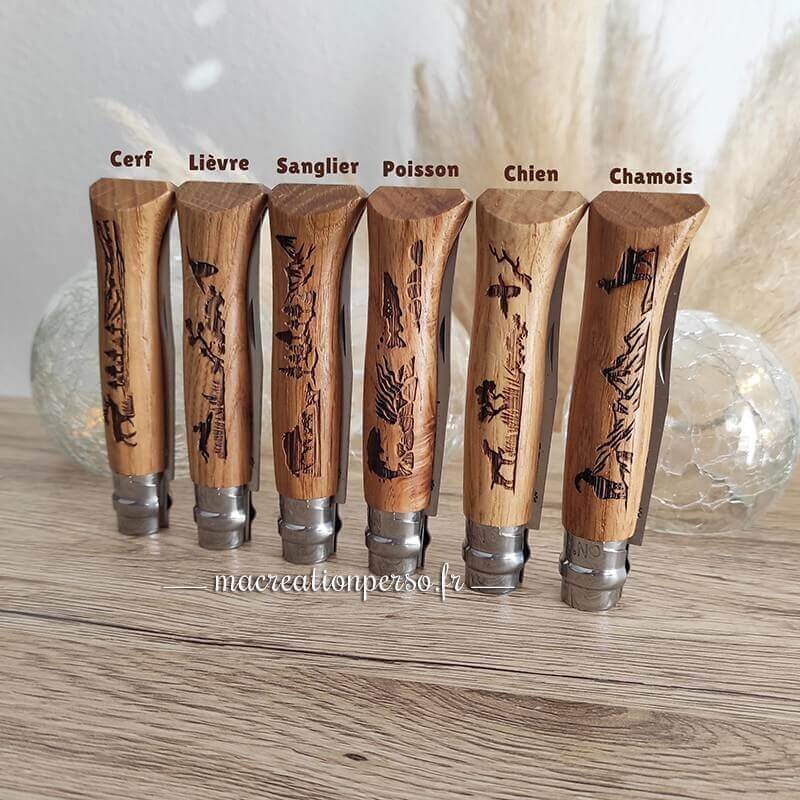 Couteau Opinel manche Animalia gravé N°08 chasseur