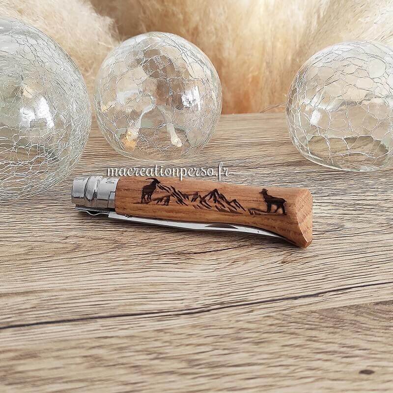 Opinel gravé montagne chamois Animalia couteau N°08
