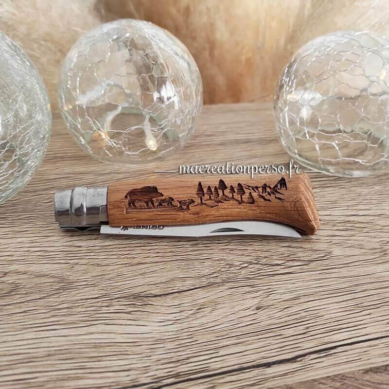 Opinel manche gravé sanglier couteau N°08