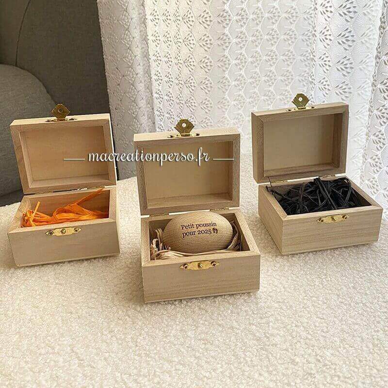 œuf de pâques en bois personnalisé pour annonce grossesse