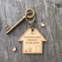 Porte-clé Propriétaire depuis le avec une clé à chiffre en laiton et un mousqueton de couleur viel or