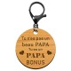 Porte-clé en bois motif Papa bonus diamètre 45 mm avec mousqueton noir