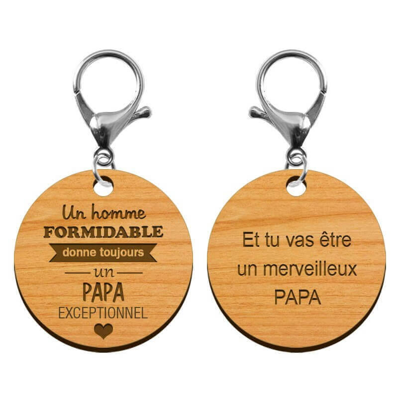 Recto verso porte-clé PAPA personnalisé  "Un homme formidable donne un PAPA exceptionnel" 