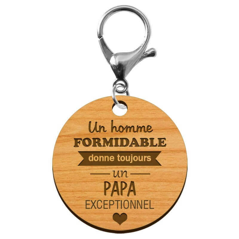 Porte-clé PAPA personnalisé  "Un homme formidable donne un PAPA exceptionnel" mousqueton argenté