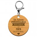 Porte-clé PAPA personnalisé  "Un homme formidable donne un PAPA exceptionnel" mousqueton argenté