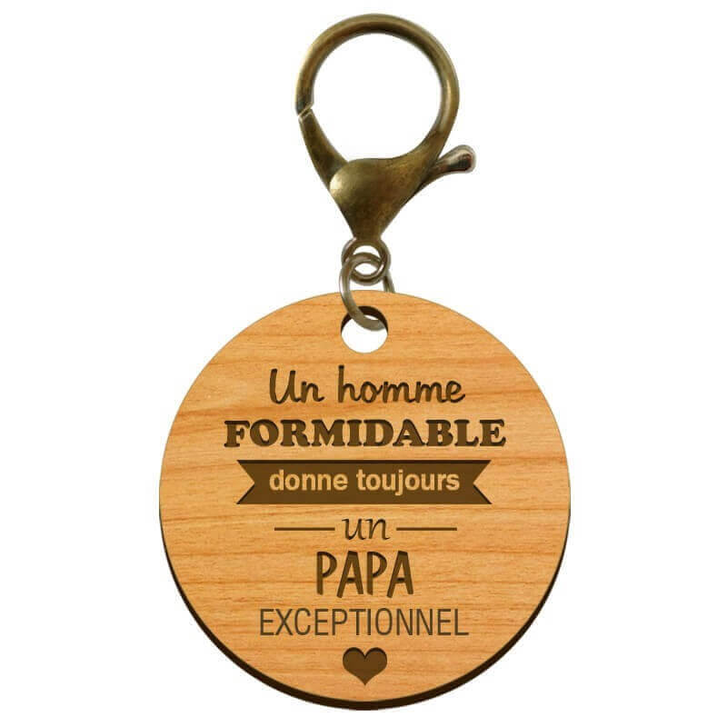 Porte-clé PAPA personnalisé  "Un homme formidable donne un PAPA exceptionnel" mousqueton bronze