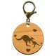 Porte-clés gravé kangourou en bois 45 mm avec mouqueton de couleur bronze