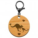 Porte clé kangourou en bois personnalisable rond 45 mm mousqueton noir
