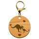 Porte-clé personnalisable en bois kangourou de taille 45 mm avec mousqueton de couleur or