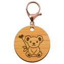 Porte-clef koala personnalisé rond en bois 45 mm mousqueton rose métallique