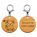 Porte-clé en bois koala rond 45 mm mousqueton argenté gravé Souvenir de voyage 