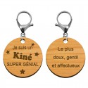 Recto verso porte-clé Kiné personnalisé en bois  "Je suis un Kiné super génial" 