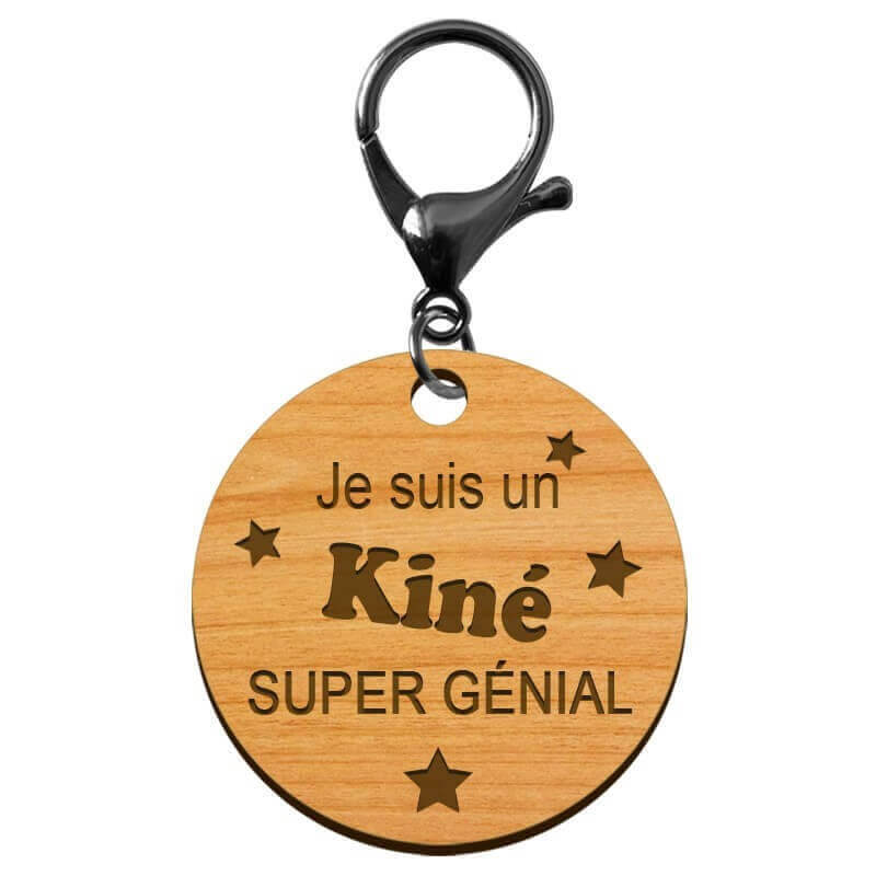 Porte-clé Kiné personnalisable en bois mousqueton noir