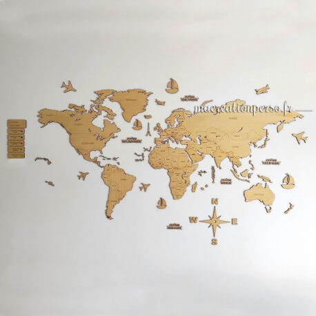 Carte du monde personnalisable en bois