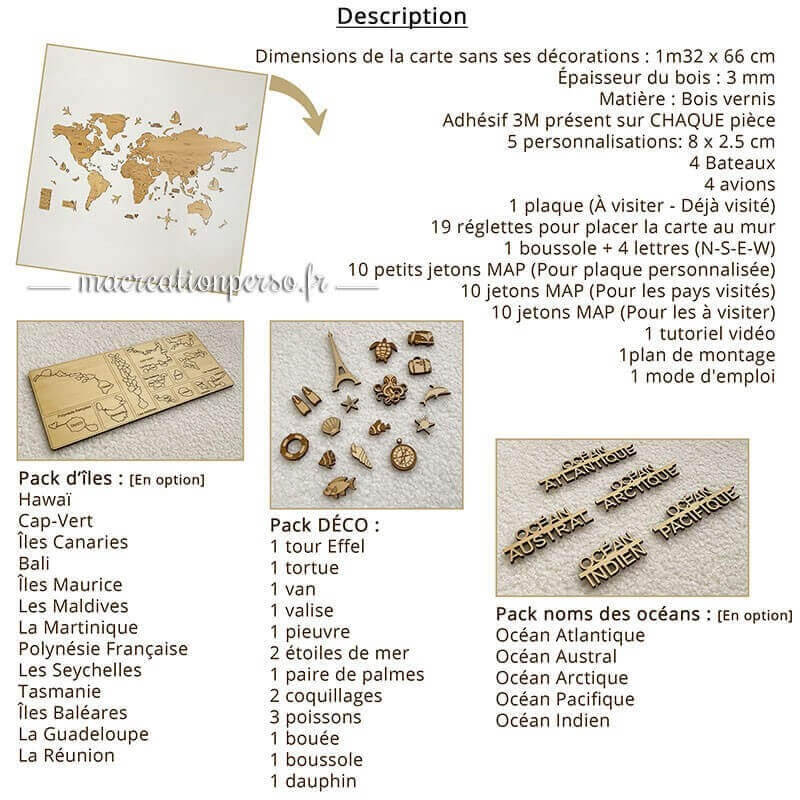 Détail contenu et option de la map personnalisée en bois
