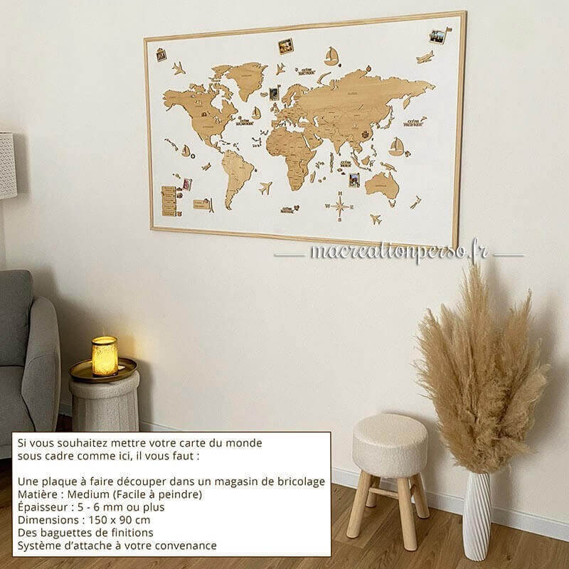 Mappemonde murale bois en Français