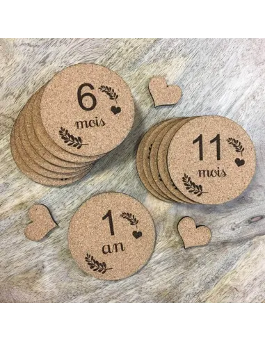 Cartes étapes de bébé en liège made in France avec prénom