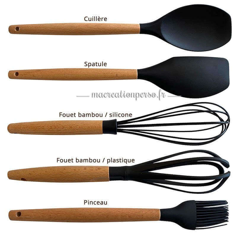 Ustensiles de cuisine en bois et silicone