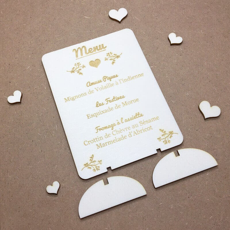 Menu mariage chic personnalisé avec gravure laser