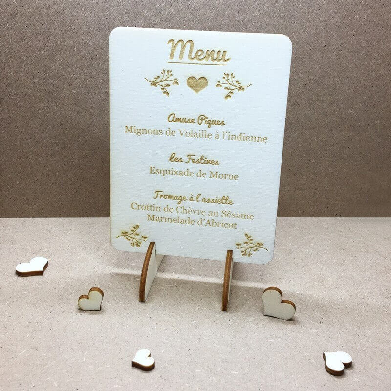 Menu de mariage pas chers en bois gravé