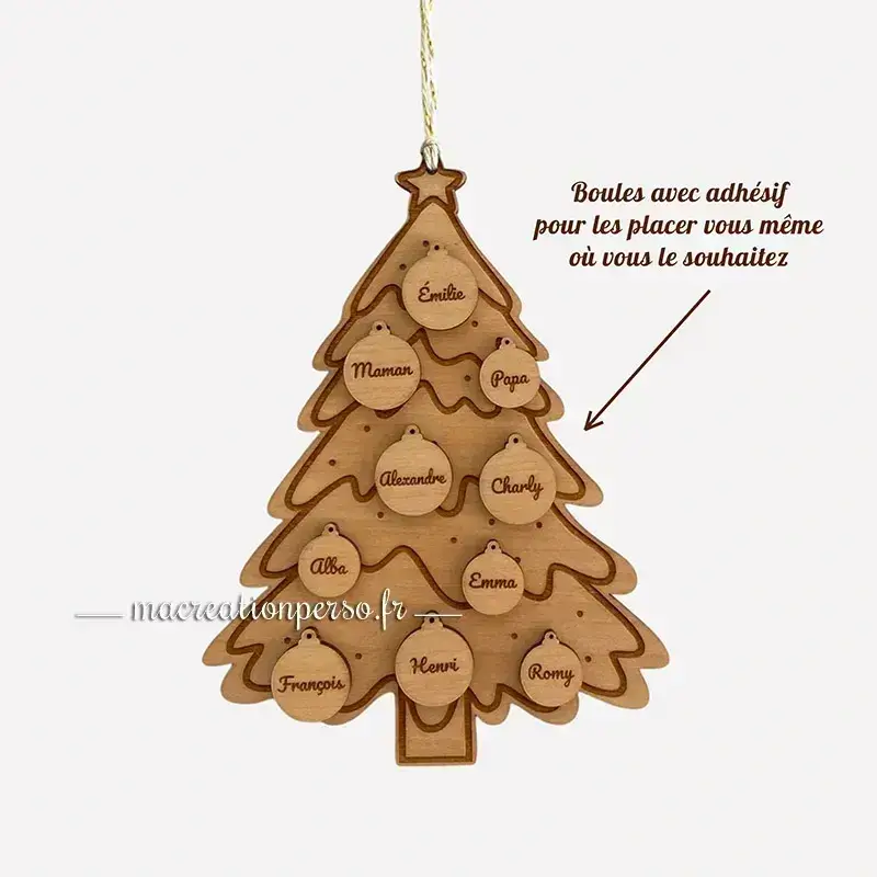 Décoration sapin de noël personnalisée en bois