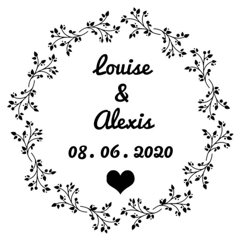 Exemple de texte de tampon gravé prénom marié et dâte mariage