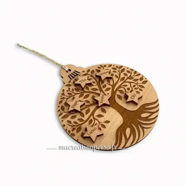 Boule noël arbre de vie étoiles en bois