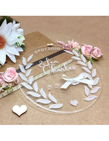 Support pour porte alliances en acrylique transparent avec ruban blanc