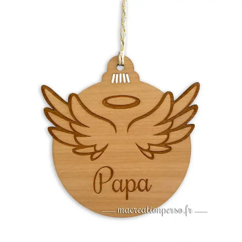 Boule ange personnalisée avec prénom gravé pour sapin de Noël
