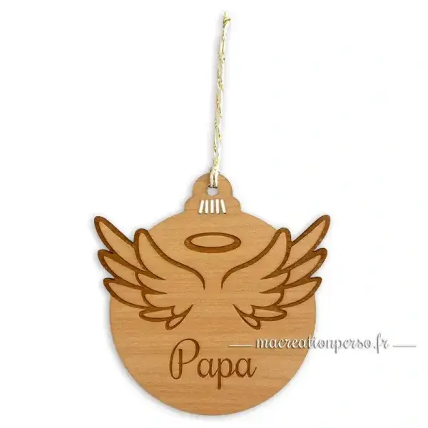 Boule ange gardien gravée laser décoration sapin personnalisable