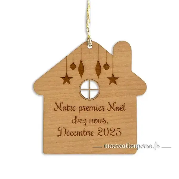 Décoration notre premier Noël ensemble en forme de maison bois gravé