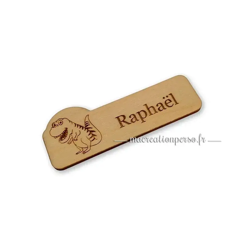 Badge enfant personnalisé dinosaure avec prénom Raphaël