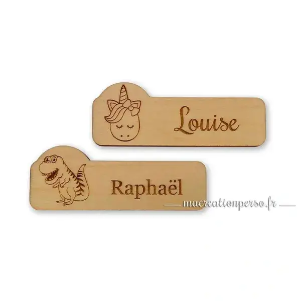 Badge enfant personnalisé avec prénom et pictogrammes ludiques